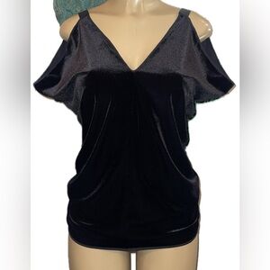 Wolford Elegant Black Velvet Cold-Shoulder Top  S NWT Flawed